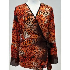 Ashley Stewart Blouse V Neck Wrap Side Tie Top Semi Sheer SZ 18/20